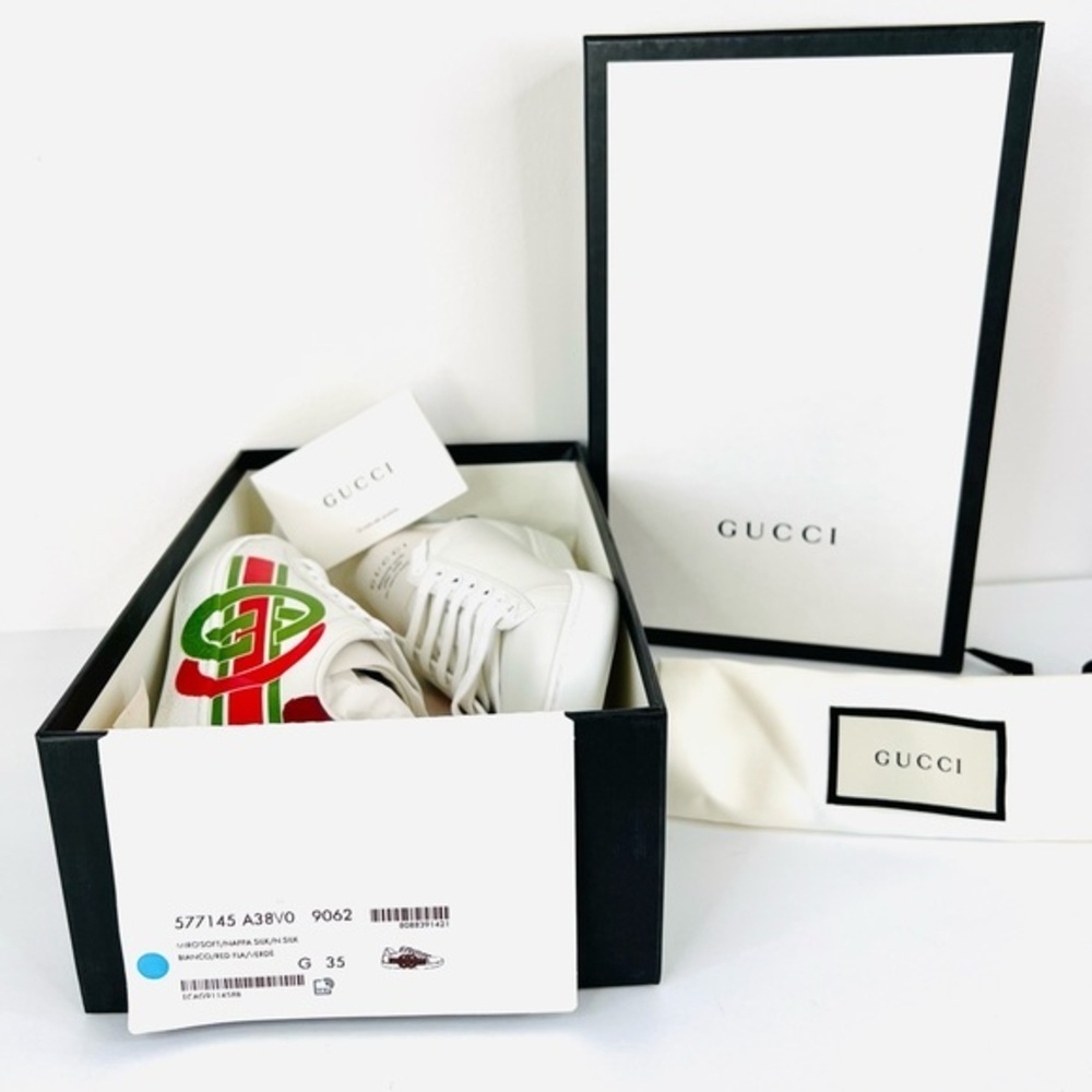 Gucci Ace Interlocking G Logo GG Leather Sneakers Size 35 - Picture 2 of 14